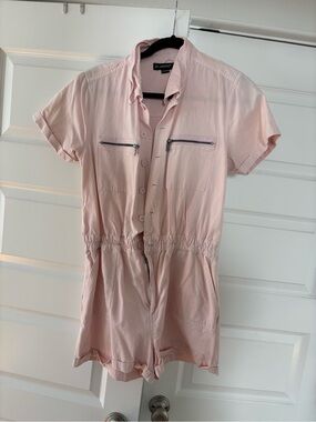 Blank NYC Pale Pink Short Sleeve Zip-Pocket Romper